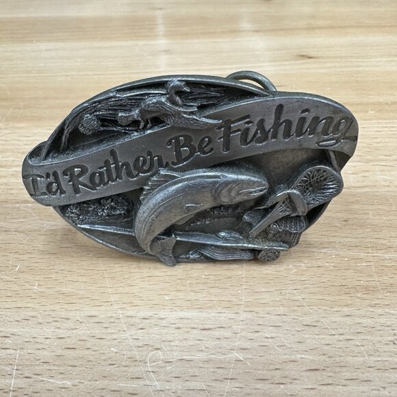 1985 SISKIYOU BUCKLE CO. I'd Rather Be Fishing Belt Buckle USA Made Vintage M-30 - Picture 1 of 4